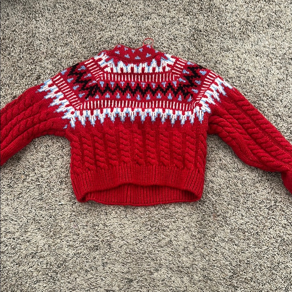Zara Red and White Patterned Women's Sweater